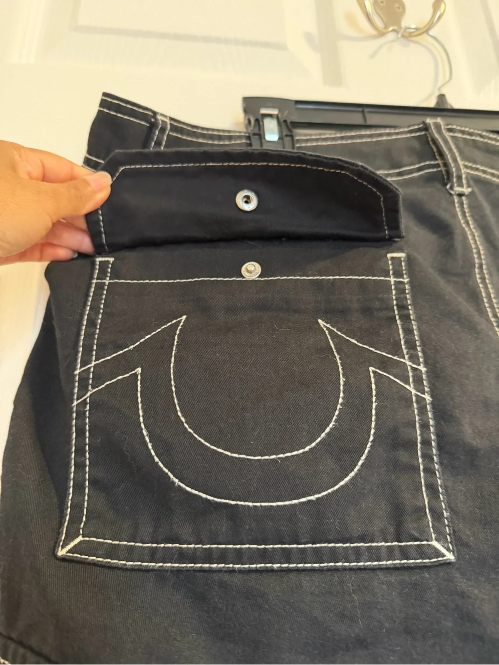 True Religion Black Men's Cargo Pants with Contrast Stitching